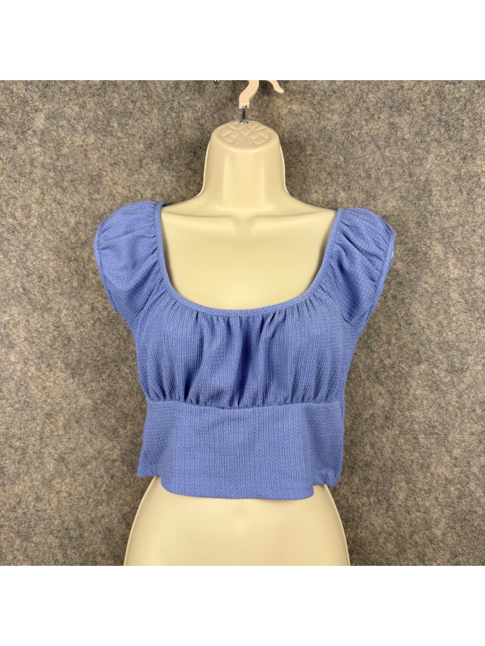 Glo Fashion London Short Cap Sleeve Crop Top Country Blue Size XS Stretch 879